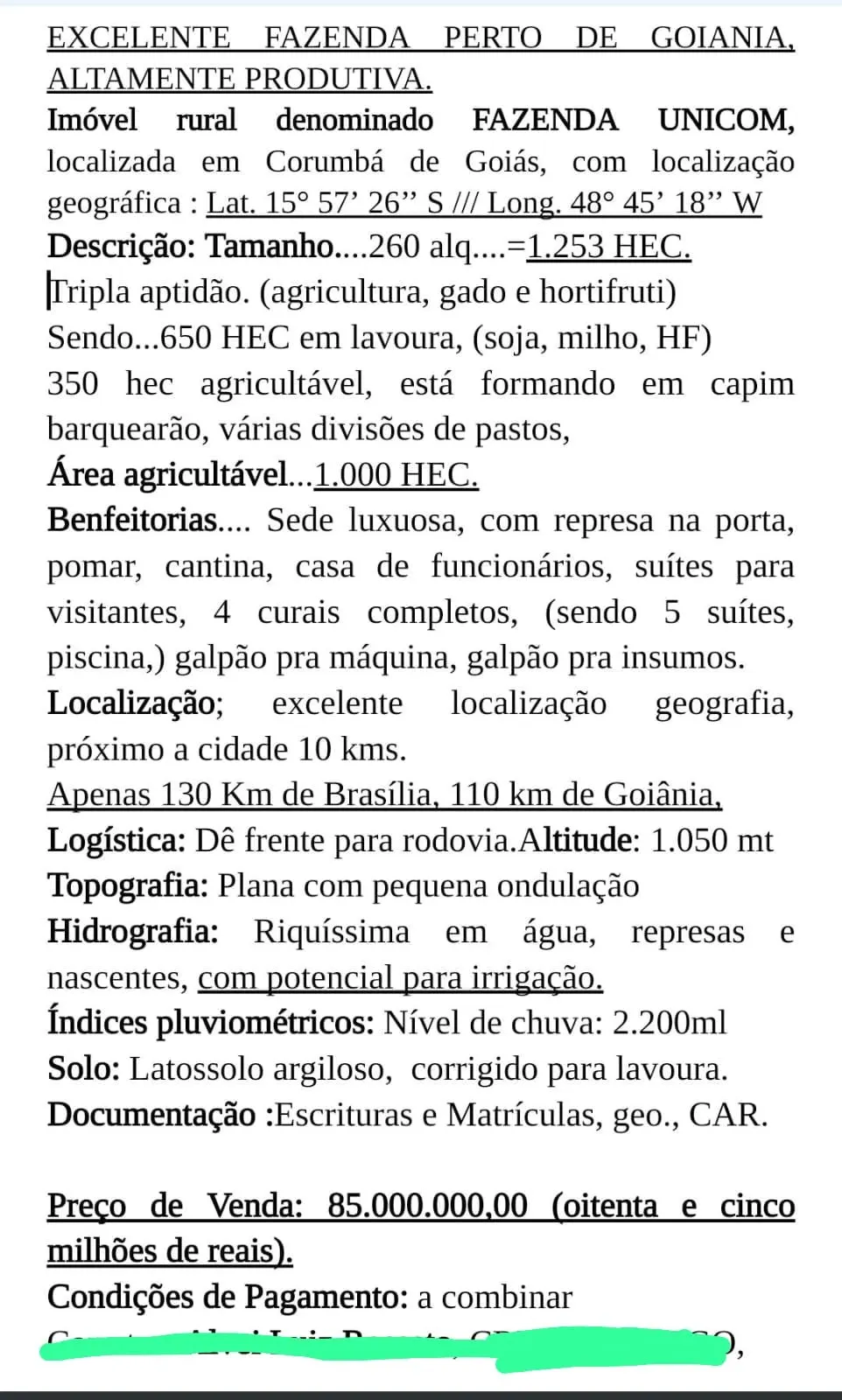 Fazenda à venda de 1.253 ha em Corumbá de Goiás, GO, Brasil