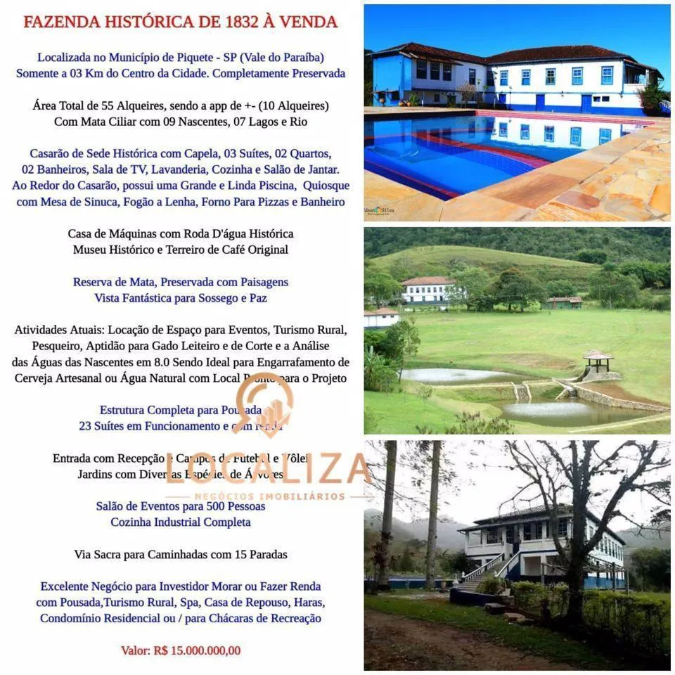 Fazenda à venda de 133 ha em Piquete, SP, Brasil