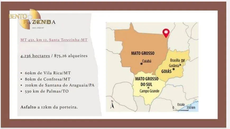 Fazenda à venda de 4.236 ha em Santa Terezinha, MT, Brasil