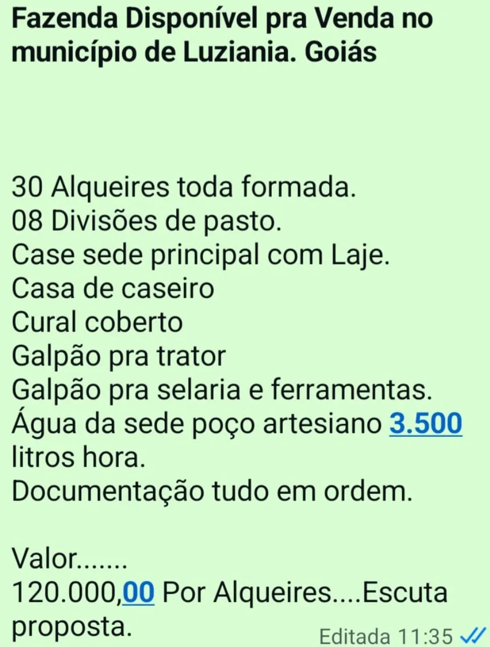 Fazenda à venda de 145 ha em Luziânia, GO, Brasil