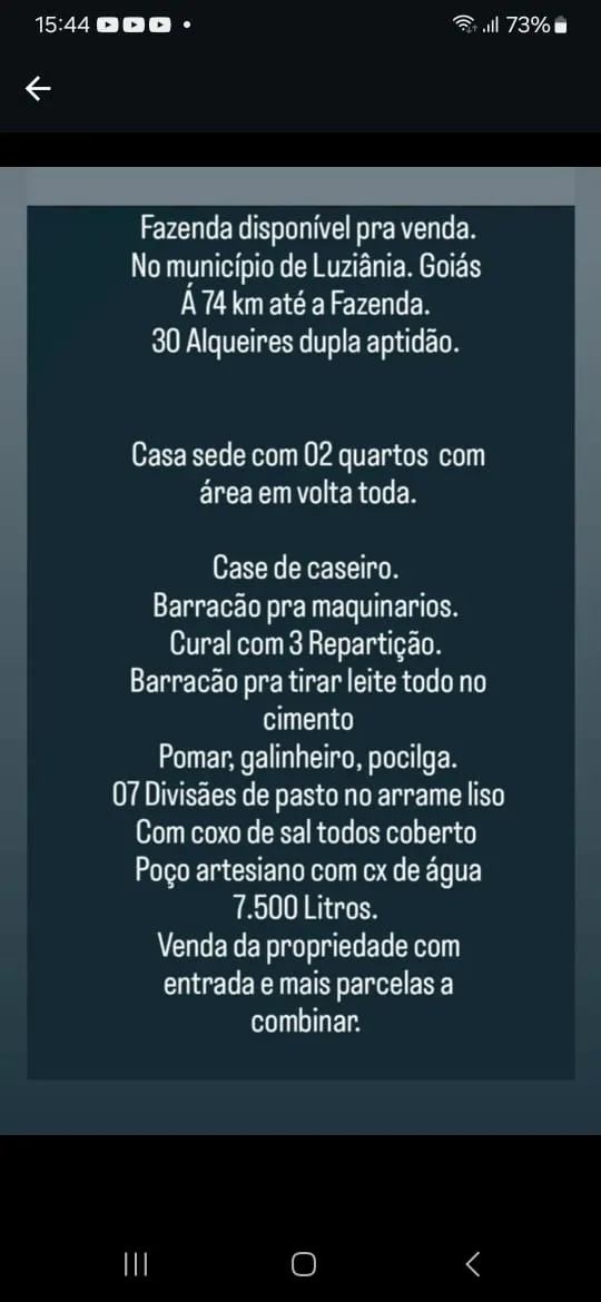 Fazenda à venda de 145 ha em Luziânia, GO, Brasil