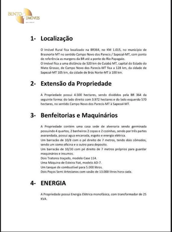 Farm for sale of 11,120 acres in Brasnorte, MT, Brazil